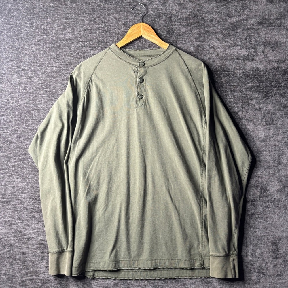 Wrangler Jeans Co Mens XL Olive Green Long Sleeve Henley Shirt Cotton Raglan Y2K